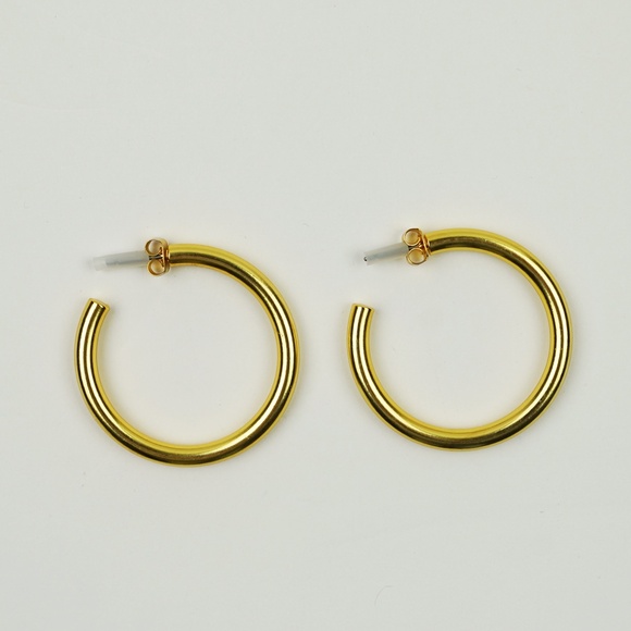 New JCREW Mini Tube Hoop Earrings in Shiny Matte Gold $34 M0482 - Picture 4 of 4